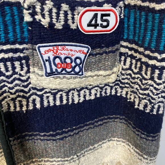 Mexican Baja Serape Fringe Blanket Vest Upcycled Boyscout Patches Virginia M - Picture 3 of 10